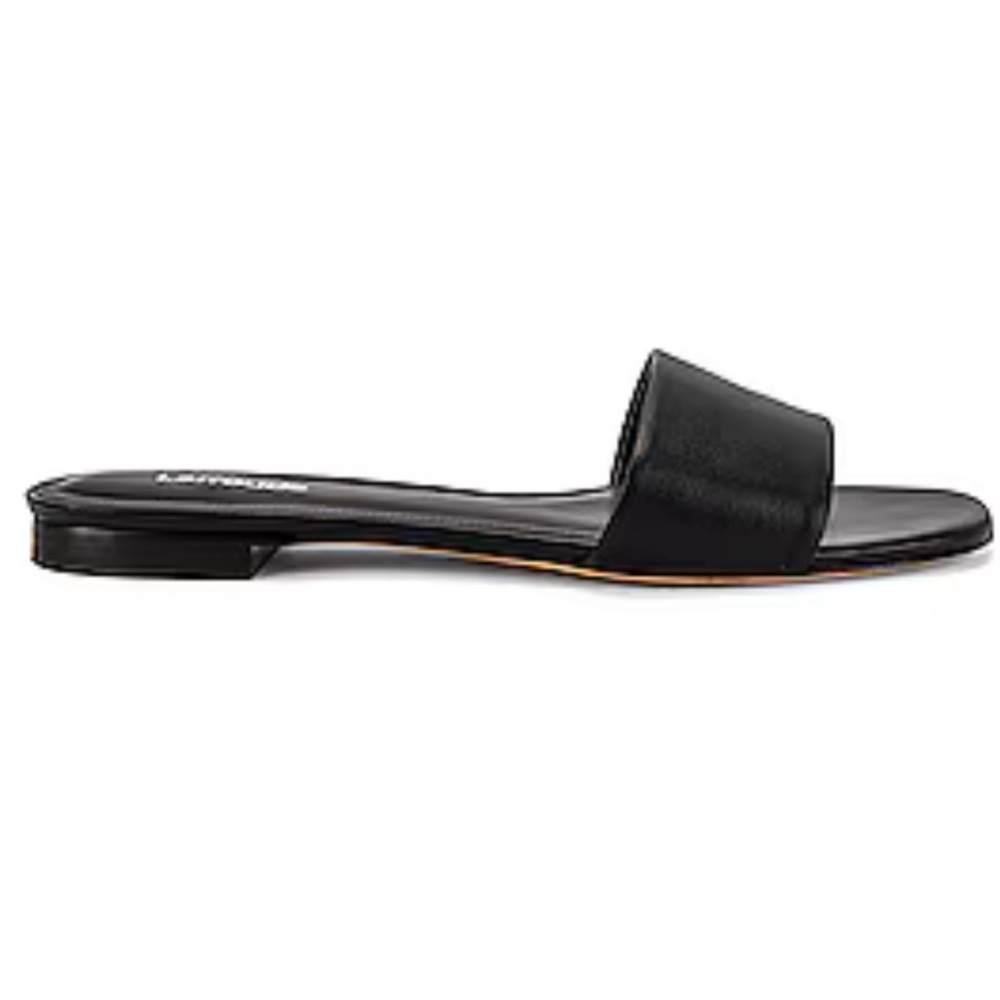 Larroude Black Leather Slide Sandals